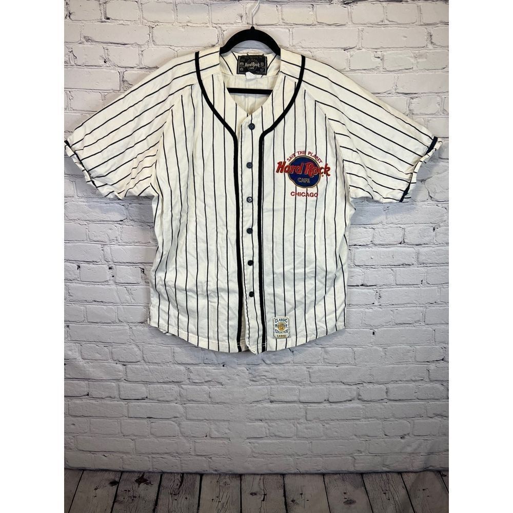 Vintage Hard‎ Rock Cafe Chicago Classic Collection Pinstripe Baseball Jersey L